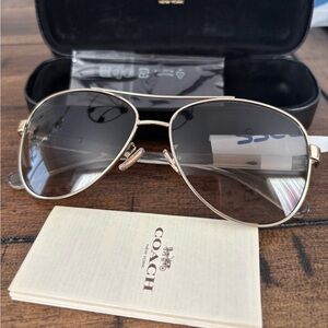 Coach Gold Aviator Sunglasses with Gray Lenses